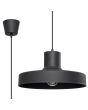 Closeup van Sollux Bilo zwart metalen hanglamp met een ronde kap van 35 cm en 18 cm hoogte