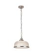 Searchlight Bistro 1682SS brandende staalkleurige hanglamp aan een ketting met holofaan glazen kap met staalkleurige rand aan de onderzijde