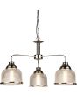 Searchlight Bistro 1683-3SS brandende staalkleurige kroonluchter aan een ketting met drie armen met elk een hangend kapje van holofaan glas