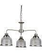 Searchlight Bistro 1683-3SS staalkleurige kroonluchter aan een ketting met drie armen met elk een hangend kapje van holofaan glas