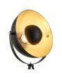 Detailfoto van de schaal van de Searchlight Blink zwarte tripod met zwarte schaal als kap met goudkleurige binnenzijde en zwarte kap over de lichtbron
