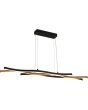 Searchlight Bloom 32104-1BK brandende hanglamp met zwarte plafondbalk en drie golvende LED balken in zwart en houtkleur