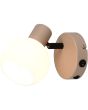 Brandende Reality Boba warm beige wandspot van 13,5 cm hoog met rond wit glazen kapje, kiepschakelaar en kabeldoorvoer