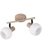 Reality Boba warm beige plafondspot van 25 cm lang met twee spotjes met rond wit glazen kapje