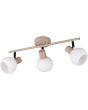 Reality Boba warm beige plafondspot van 45 cm lang met drie spotjes met rond wit glazen kapje