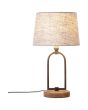 Brandende Brilliant Sora 43,5cm hog tafellamp van antiek ijzer en houten voet en beige kap van textiel