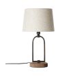 Brilliant Sora 43,5cm hog tafellamp van antiek ijzer en houten voet en beige kap van textiel