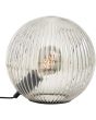 Brilliant Belado 92804/93 zwarte fitting met rook-, en ribbelglazen kogelvormige op het glas liggende tafellamp, brandend