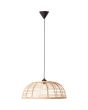 Brilliant Crosstown 99261/06 brandende hanglamp met zwarte pendel en grote ronde kap van bamboe spijlen