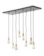 Brilliant Darcia 99815/06 hanglamp met brede plafondbalk en acht pendels met klassieke mat messing fittingen en brandende titanium lichtbronnen