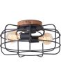 Brilliant Gwen 99707/66 brandende industriele plafondlamp met houten plafondplaat en metalen rooster van 7 spijlen en twee goudkleurige peertjes