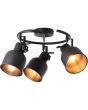 Brilliant Rolet 49633/76 industriele zwarte spot met ronde stang en daaraan drie metalen spots met zware stelschroeven, brandend