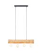 Brilliant Trabo 99432/35 hanglamp van dennenstammetje met vier brandende E27 lampen en zwarte plafondbalk