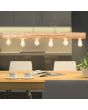 Brilliant Trabo 99433/35 sfeerfoto van hanglamp van dennenstammetje met zes E27 lampen boven een houten eettafel met beige stoelen