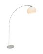 Brilliant Vessa 92940/75 chromen booglamp met opaal witte bolvormige kap van kunststof, brandend