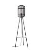 Brilliant Woodrow 94977/76 zwarte tripod met zwarte ovale kap van bamboe spijlen, brandend
