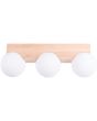 Sollux Bulbo rechthoekige houten plafondlamp van 46 cm lang met drie wit bolvormig glazen kappen van 12 cm in diameter