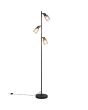 Reality Cadiz zwarte vloerlamp van 154 cm hoog met drie brandende spotjes van amberkleurig glas