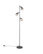 Reality Cadiz antraciet grijze vloerlamp van 154 cm hoog met drie brandende spotjes van rookglas