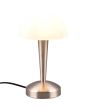 Trio Canaria R59561107 brandend staal kleurig tafellampje met half ronde kap van geveegd wit glas