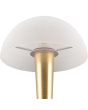 Trio Canaria R59561108 onderaanzicht van de glazen kap van het messing kleurig tafellampje met half ronde kap van geveegd wit glas
