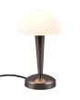 Trio Canaria R59561120 brandend zwartchroom kleurig tafellampje met half ronde kap van geveegd wit glas