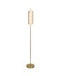 Searchlight Capsule EU28806SB brandende messing kleurige vloerlamp met cilindervormige kap van geribbeld acryl