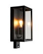 Konstsmide Carpi zwarte rechthoekige wandlamp voor buiten van 36,5 cm hoog met transparante ruitjes en een brandend peertje