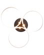 Trio Caruso 648110605 onderaanzicht brandende zwarte plafondlamp met drie spotjes naar beneden en drie aluminium kleurige LED cirkels