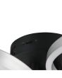 Trio Caruso 648110605 detailfoto van de schakelaar voor de lichtkleur van de zwarte plafondlamp met drie spotjes naar beneden en drie aluminium kleurige LED cirkels