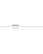 Bovenaanzicht van de Brandende Trio Cassino witte wandlamp met een lengte van 70,5 cm bestaande uit een rechthoekig wandblokje met een 360 graden draaibare stang met een LED strip met de DIP schakelaar en de lichtschakelaar