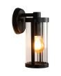 Konstsmide Catania zwarte wandlamp van 27 cm hoog met geribbeld glazen hangende cilindervormige lantaarn