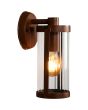 Konstsmide Catania roestbruine wandlamp van 27 cm hoog met geribbeld glazen hangende cilindervormige lantaarn