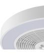 Detailfoto van een hoek van de Brilliant Catania witte plafondventilator van 48,6 cm in diameter met LED rand rond de ventilator voor RGB licht of CCT wit licht
