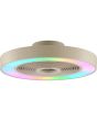 Brilliant Catania beige plafondventilator van 48,6 cm in diameter met LED rand rond de ventilator voor RGB licht of CCT wit licht
