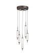 Brandende Searchlight Cattail hanglamp met koffiebruine ronde plafondplaat met drie GU10 spotjes en vijf pendels met ovaal glazen kelken en geintegreerde LED