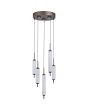 Searchlight Cattail hanglamp met koffiebruine ronde plafondplaat met drie GU10 spotjes en vijf pendels met ovaal glazen kelken en geintegreerde LED