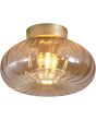 Searchlight Celestial 32156-28GO brandende plafondlamp met goudkleurig plafondplaatje met 28cm grote kap van geribbeld amberkleurig glas