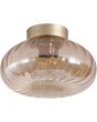 Searchlight Celestial 32156-28GO plafondlamp met goudkleurig plafondplaatje met 28cm grote kap van geribbeld amberkleurig glas