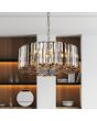 Sfeerfoto van de Searchlight Chapeau hanglamp van 50cm diameter met kap van amber, helder en rookglazen staafjes voor een inbouwkast