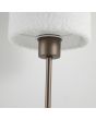 Searchlight Chelsea EU50501LT detailfoto van het materiaal van de  35cm hoge tafellamp met koffiebruine lampvoet en ronde witte kap van pluche