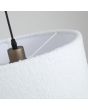 Searchlight Chelsea 50503LT detailfoto van boven de kap met de fitting en het materiaal van de kap van de hanglamp met koffiebruine plafondplaat en fittinghouder en 35cm grote ronde witte kap van pluche