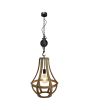 Brilliant Church 93399/45 druppelvormige houten hanglamp met zes spijlen aan een ketting met katrol