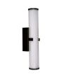 Searchlight Clamp 63125-1BK zwarte spiegellamp van 43cm met wit binnenglas en geribbeld buitenglazen buisvormige lamp in een zwarte wandhouder geklemd.