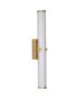 Searchlight Clamp 63126-1GO goudkleurige spiegellamp van 63cm met wit binnenglas en geribbeld buitenglazen buisvormige lamp in een zwarte wandhouder geklemd.