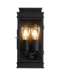 brandende zwarte buitenwandlamp van 51 cm hoog met twee st64 edison lampen