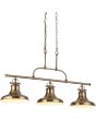 Searchlight Dallas 3193-3AB brandende antiek brons kleurige hanglamp met drie bel vormige metalen kappen aan een stang