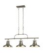 Searchlight Dallas 3193-3SS brandende staal kleurige hanglamp met drie bel vormige metalen kappen aan een stang
