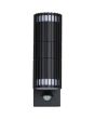 Searchlight Detroit 37739BK zwarte wandlamp met bewegingsmelder en een cilindervormige spot naar boven en beneden met lamellen aan de zijkant