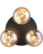 Onderaanzicht brandende Reality Divina zwarte plafonniere met een diameter van 39 cm en drie amber glazen kapjes